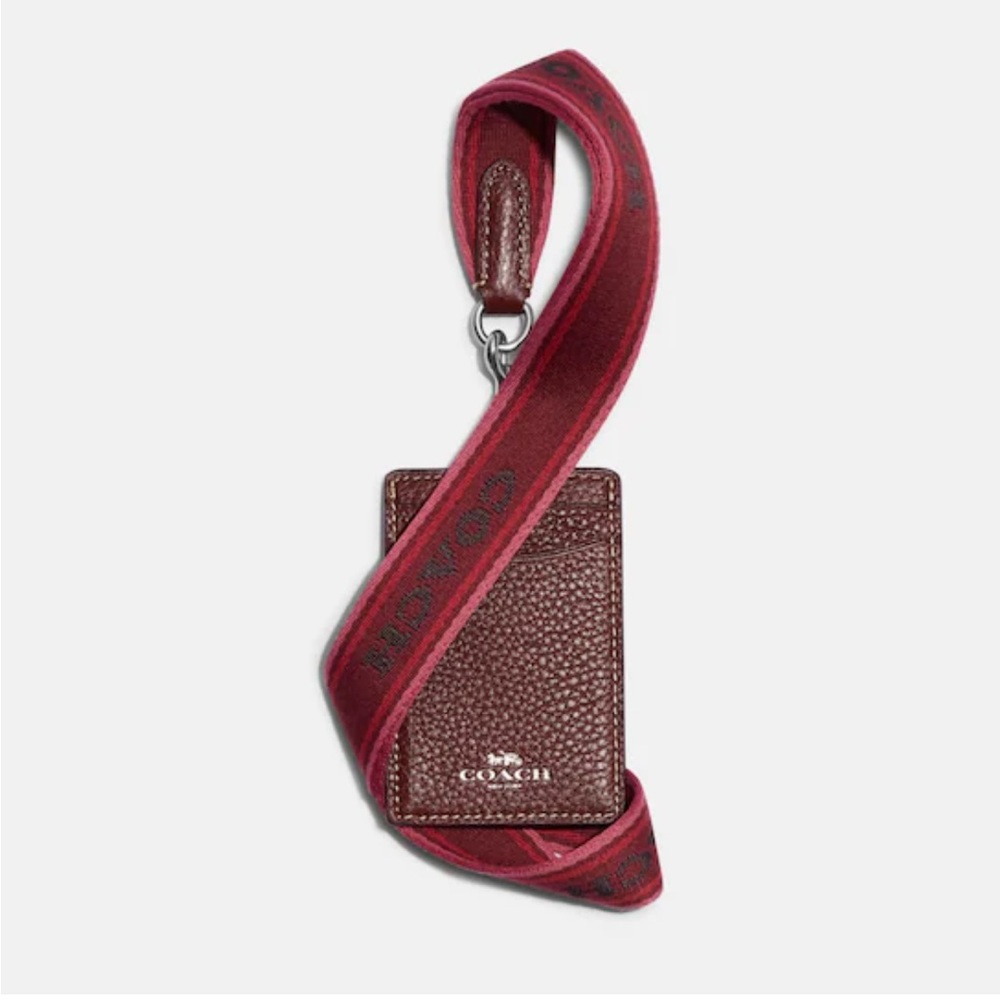 coach red wine colored ID lanyard